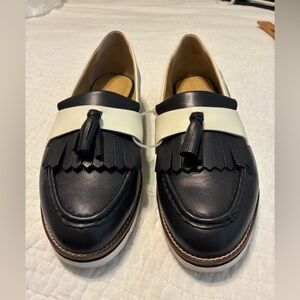 Talbots Black and Cream Tassel Loafers